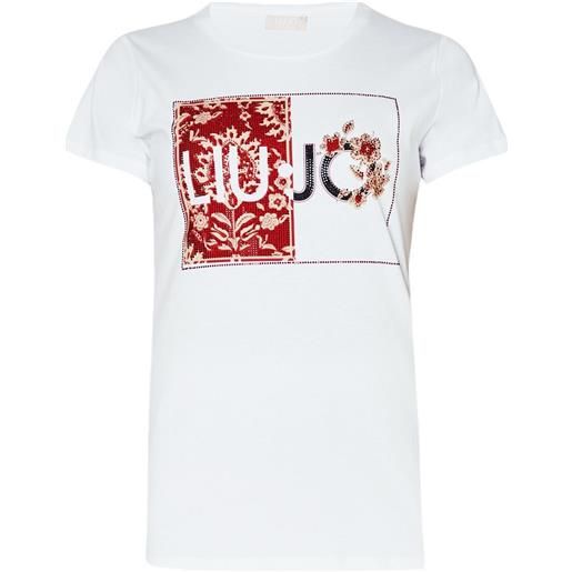 LIU JO - t-shirt logo fiori bco
