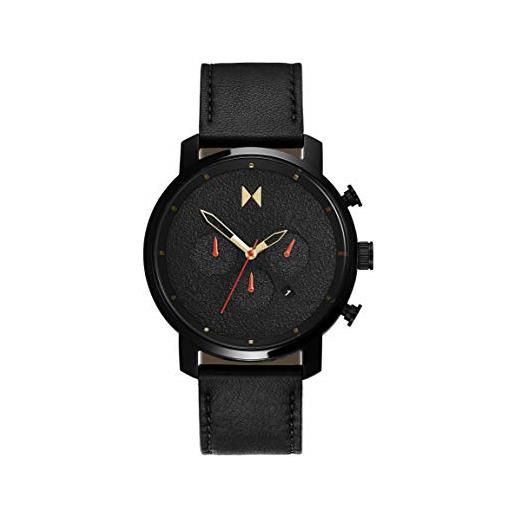 MVMT orologio con cronografo al quarzo da uomo collezione chrono con cinturino in ceramica, pelle o acciaio inossidabile nero/rosso (black/red)