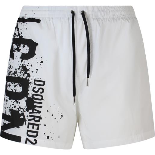 DSQUARED2 shorts mare bianco con logo per uomo