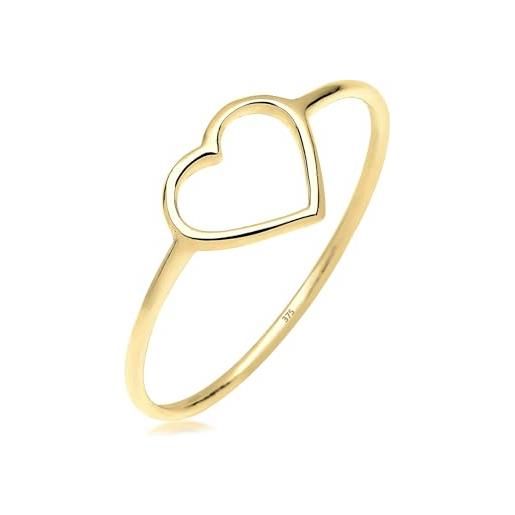 Elli premium anelli anello da donna, con cuore, stile geometrico e minimal, in oro giallo 375