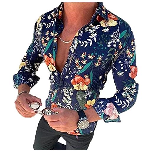 Kewing camicia da uomo con stampa floreale a maniche lunghe camicia casual abbottonata a fiori vintage
