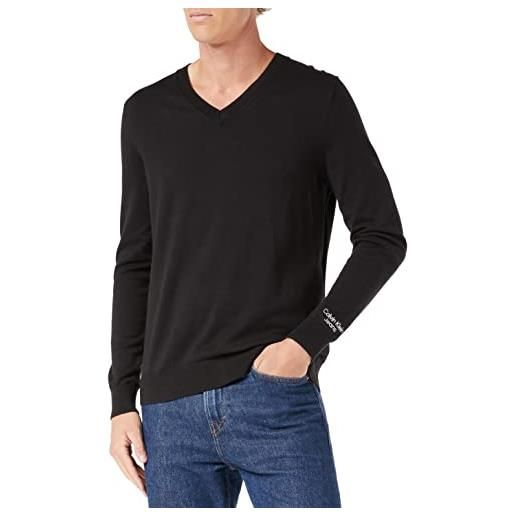 Calvin Klein Jeans stacked logo v-neck sweater j30j322058 maglioni, nero (ck black), m uomo