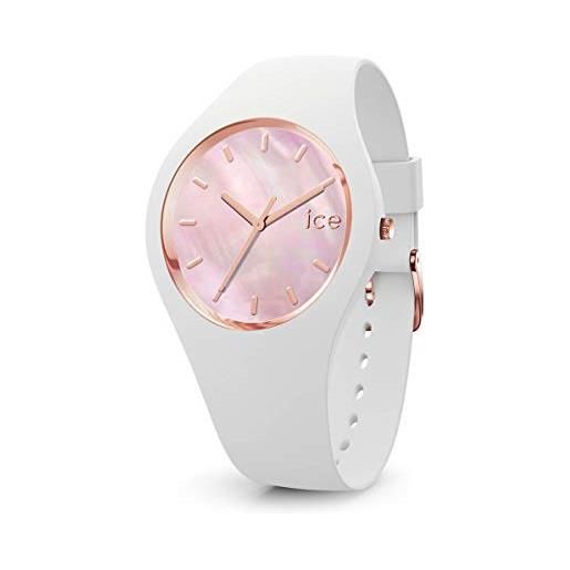 Ice-watch ice pearl white pink orologio bianco da donna con cinturino in silicone, 017126 (medium)