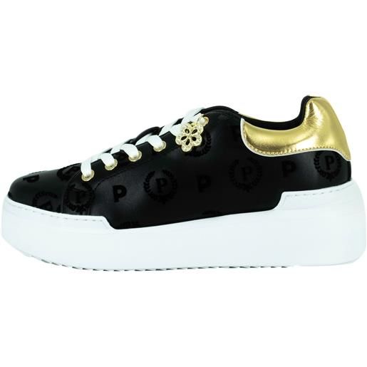 Pollini sneakers donna heritage nero con dettagli oro 37