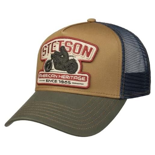 Stetson cappellino trucker biker uomo - cap berretto baseball mesh snapback, con visiera, visiera primavera/estate - taglia unica blu