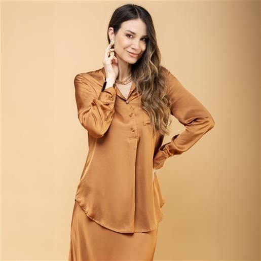 Caterina Lancini camicia in raso di viscosa con bottone gioiello