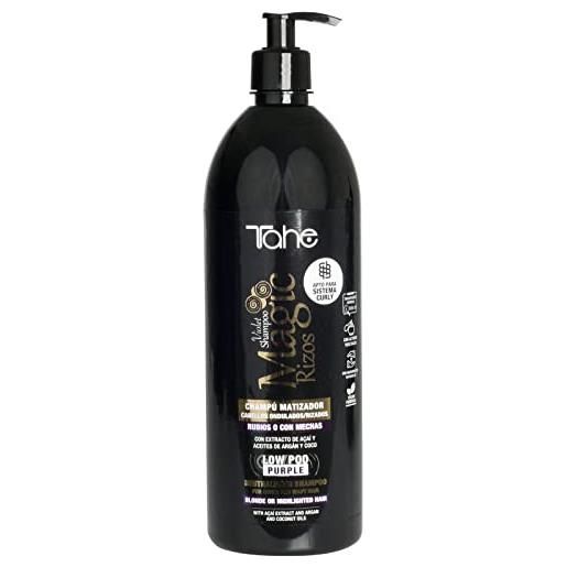 Tahe magic ricci shampoo violet idratante matizer low poo purple, per capelli biondi o con stoppini (1000 ml)