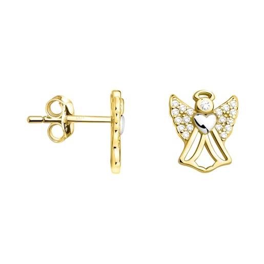 Sofia milani - orecchini da donna in argento 925 - placcati in oro e con pietra zircone - orecchino a perno ad angelo - e2438