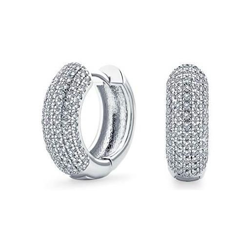 Bling Jewelry orecchini a cerchio huggie con micro pave di zirconi cubici per spose, adolescenti, matrimoni, feste formali, placcati in argento