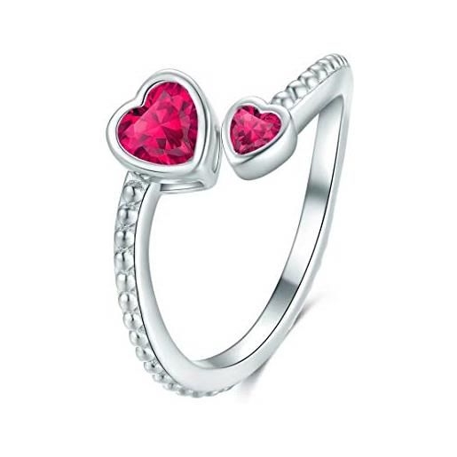 Qings anello cuore anello regolabile anello ruby aperto 925 birthstone ring luglio anello aperto regali di la festa della mamma regalo di compleanno per donna ragazze