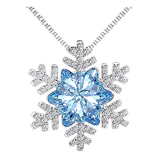 findout signore di cristallo blu cubico collana pendente zirconi fiocco di neve flash. Per donne ragazze dei bambini. (f1741)