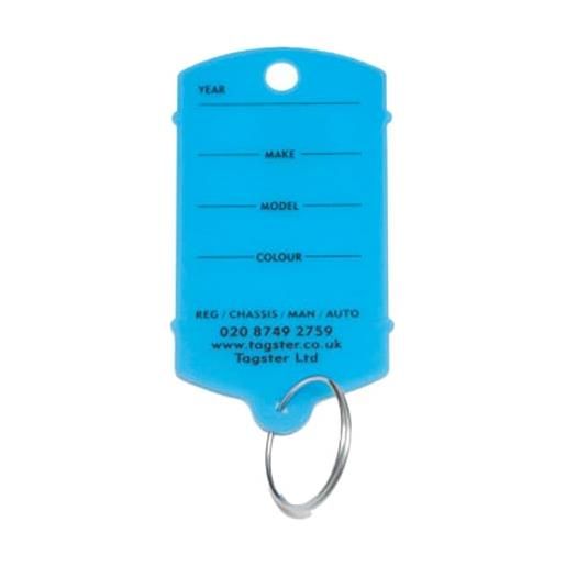 Tagster 200 portachiavi auto con etichetta in plastica, con anello in metallo (blu)