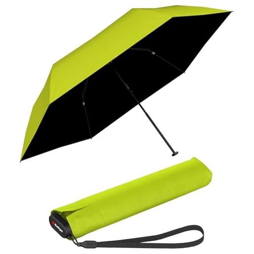 Knirps ultra us. 050 slim manual, ombrello tascabile ultra leggero e piatto, resistente alle tempeste, antivento, 21 cm, lime con rivestimento nero, 90 cm