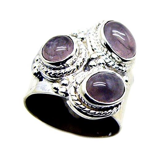 Gemsonclick genuine quarzo rosa anello per donne argento 925 forma cabochon taglio ovale