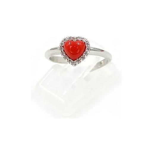 gioiellitaly anello regolabile argento 925 rodiato cuore corallo rosso giro di zirconi bianchi gioiello artigianale