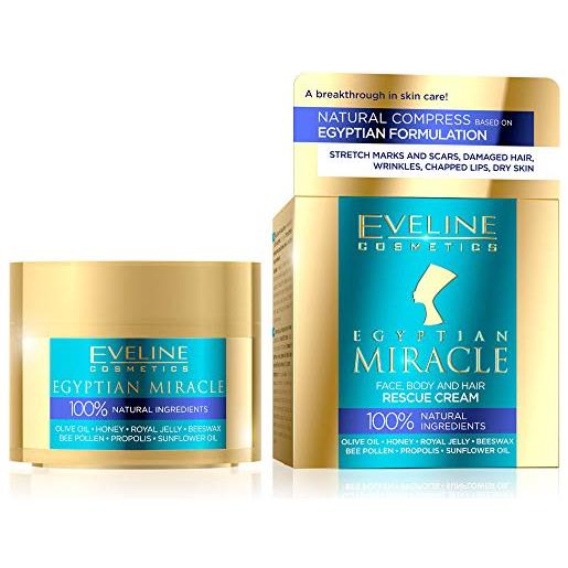Eveline Cosmetics egyptian miracle - crema di salvataggio universale per viso, corpo e capelli | 40 ml | ingredienti naturali | cura complessa | proprietà curative | lozione multiuso | capelli lucenti