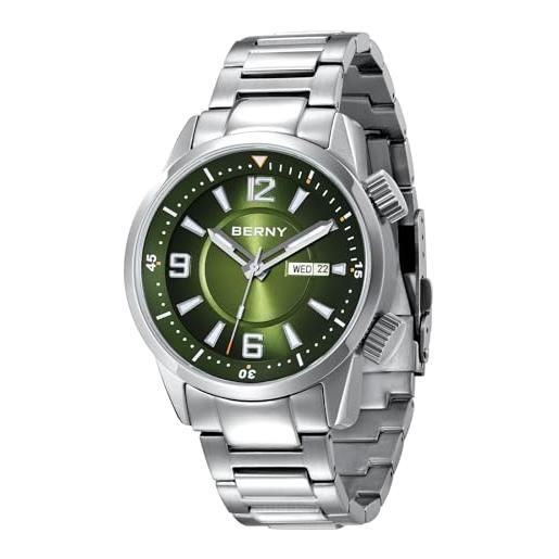 BERNY orologio subacqueo per gli uomini automatico meccanico orologio da polso 20atm impermeabile vetro zaffiro super luminoso orologi maschili cinturino in acciaio inox, verde