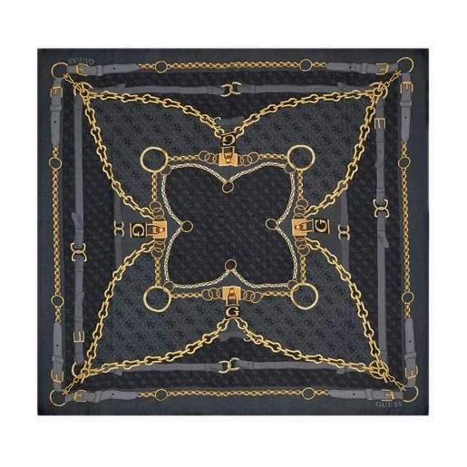 GUESS foulard ginevra con stampa catene e fibbie logate nero lunghezza 130 cm altezza 130 cm viscosa