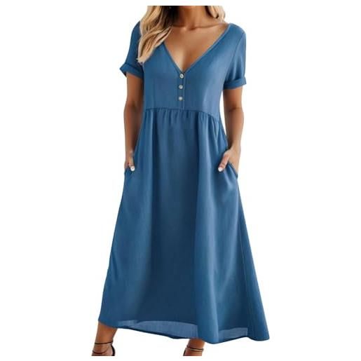 shownicer vestiti donna estivi abito in lino scollo a v manica corta vestiti casual tinta unita vestito boho abiti lungo vita alta larghi vestiti da spiaggia midi dress a verde xl