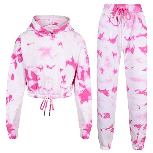 A2Z 4 Kids® bambini ragazze tuta tie dye rosa con crop cappucciato con jogger - t. S 320 tie dye pink. _9-10