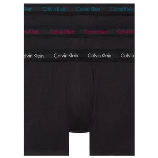 Calvin Klein pantaloncini boxer confezione da 3 uomo cotone elasticizzato, nero (b- auth gry/chesapk bay/jwl lgs), l