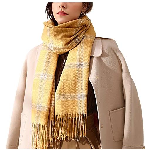 CAMILIFE donna sciarpa grande sciarpa classica a quadretti sciarpa lunga shawl con frange sciarpa in imitazione cashmere sciarpa tessuta elegante caldo sciarpa invernale 70×180cm - giallo chiaro