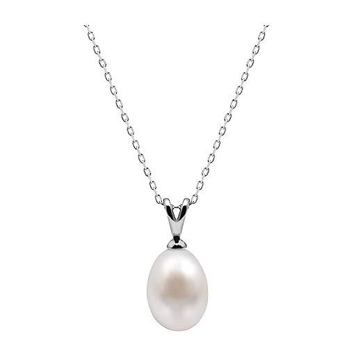 Kyoto Pearl ciondolo pendente con goccia e perla d'acqua dolce da 10 mm e argento sterling 925 per matrimonio e gioielli per occasioni speciali bianchi