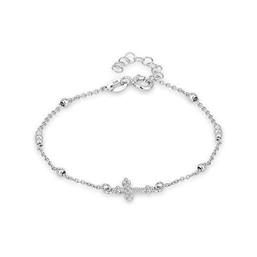 Vanbelle sterling silver jewelry bracciale a croce laterale con borchie e zirconi con placcatura in rodio per donne e ragazze