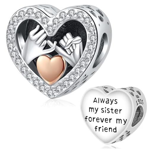 Friggem charm love, charm sorelle in argento sterling 925 adatto per perline charm bracciali europei pandora, regali per donne ragazze