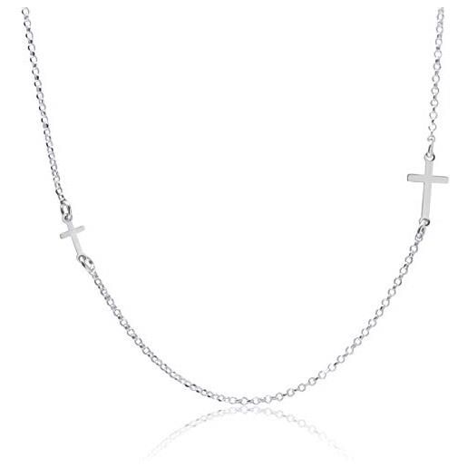 Collana girocollo in oro bianco e pendente a forma di croce