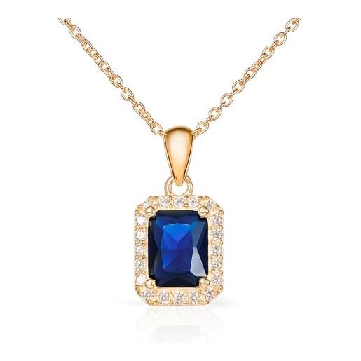 Diamond Treats collana da donna in argento sterling 925 smeraldo con zirconi bianchi, verdi, blu o rossi, elegante collana rettangolare in argento con confezione regalo, argento sterling