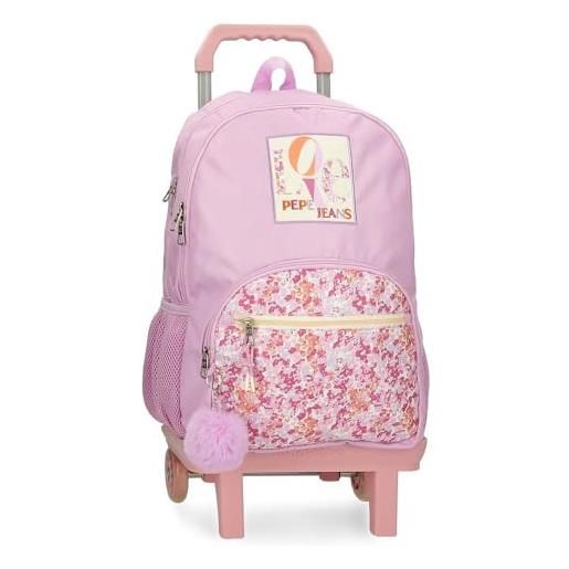 Pepe Jeans sandra zaino scuola con carrello rosa 32x44x22 cm poliestere 21,6l by joumma bags, rosa, zaino scuola con carrello
