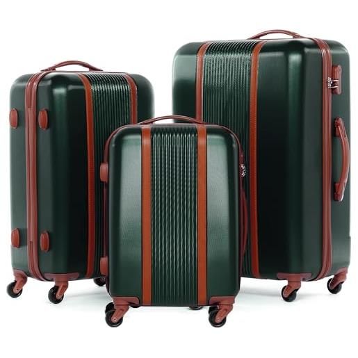 FERGÉ set di 3 valigie viaggio milano - bagaglio rigido dure leggera 3 pezzi valigetta 4 ruote verde