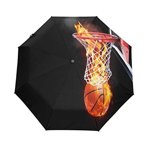 HMZXZ rxyy sport burning basket pieghevole auto aprire chiudi ombrello per donne uomini ragazzi ragazze antivento compatto viaggio leggero