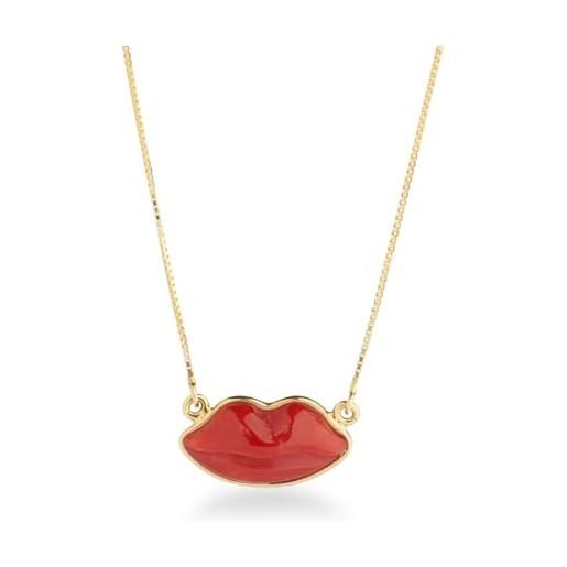 gioiellitaly collana labbra bocca lolita corallo rosso naturale montatura in argento 925 dorato con catenina veneziana gioiello artigianale