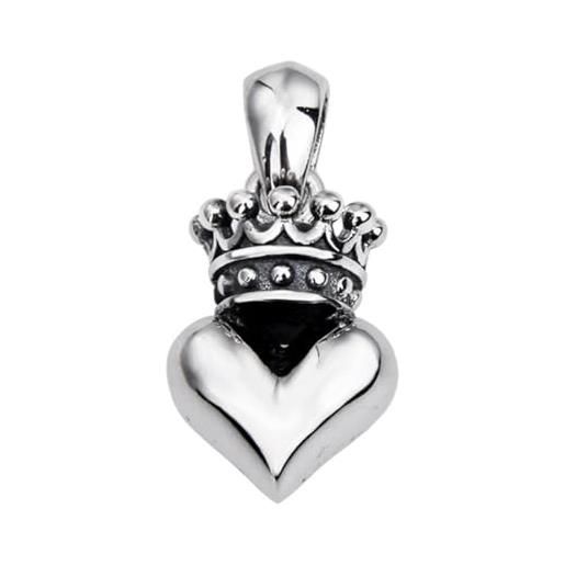 SATUSA ciondolo a forma di cuore con corona in argento sterling s925 pesante, collana con ciondolo in argento sterling con personalità semplice per uomini e donne