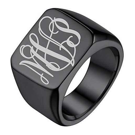 GOLDCHIC JEWELRY anello nero uomo, anello ragazzo, anello con numeri personalizzati in acciaio inossidabile taglia 22 per atleta giocatore sportivo