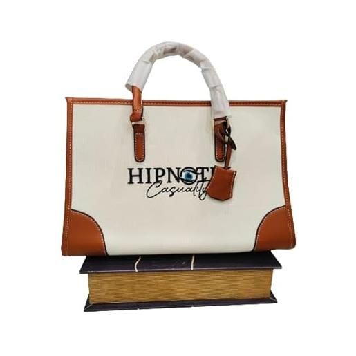HIPNOTIK CASUALITY borsa elegante totebag tebag in tela e pelle sintetica, borsa ricamata 3d, nero e marrone