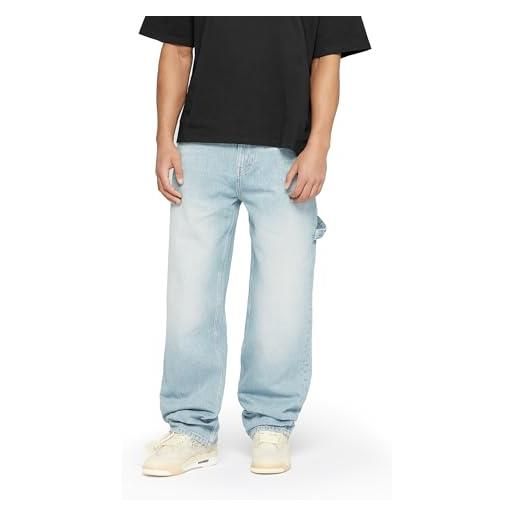 Burocs jeans da uomo baggy fit con abbottonatura, pantaloni in denim streetwear, pantaloni con gamba larga, casual, da uomo, nero/grigio, 32w x 30l
