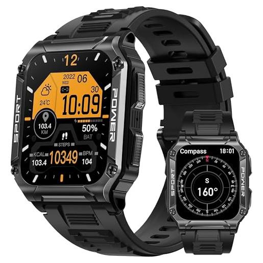 AVUMDA orologio smartwatch 1.95 hd militare smart watch uomo con 100 modalità sport, contapassi, bussola, cardiofrequenzimetro sonno, ip68 impermeabile orologio sportivo fitness uomo per android ios