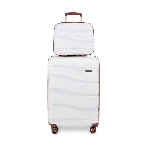 KONO set di 2 valigie 34/55cm rigida trolley bagaglio a mano con tsa lucchetto e leggero (set da 2 pezzi, bianco crema)