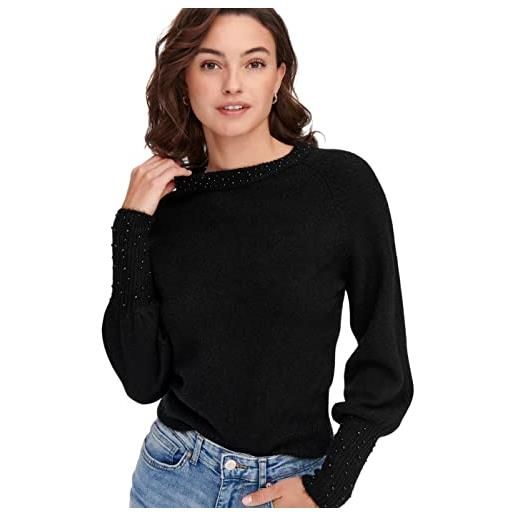Only onlalexis l/s bead-pullover knt maglione, nero, l (pacco da 3) donna