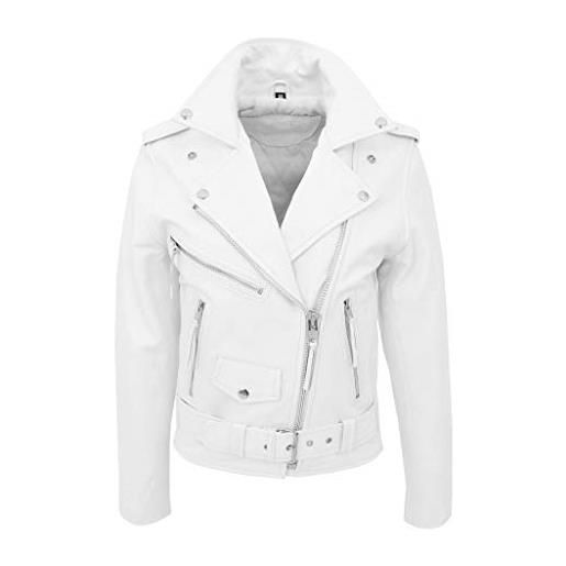 A1 FASHION GOODS aurora - giacca da donna in vera pelle brando biker da donna e ragazza, colore: bianco, bianco, 52