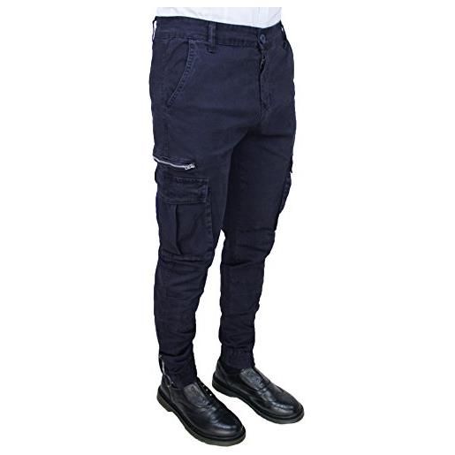 TONY BACKER pantaloni jeans uomo cargo blu scuro slim fit casual con tasconi laterali (48)