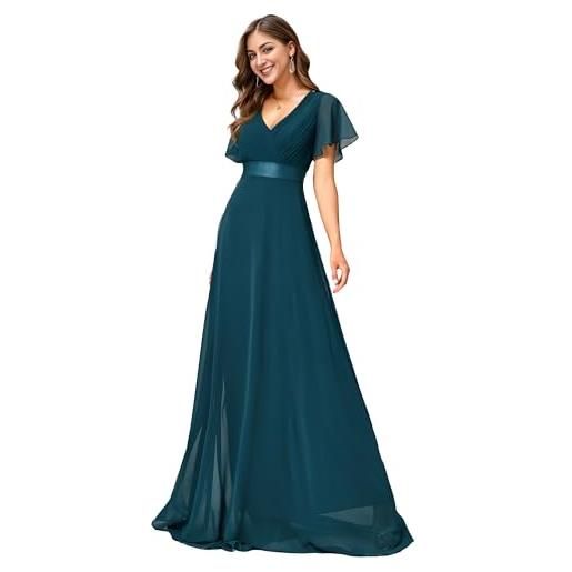 Ever-Pretty abiti da cerimonia taglie forti chiffon stile impero scollo a v damigella donna teal 56