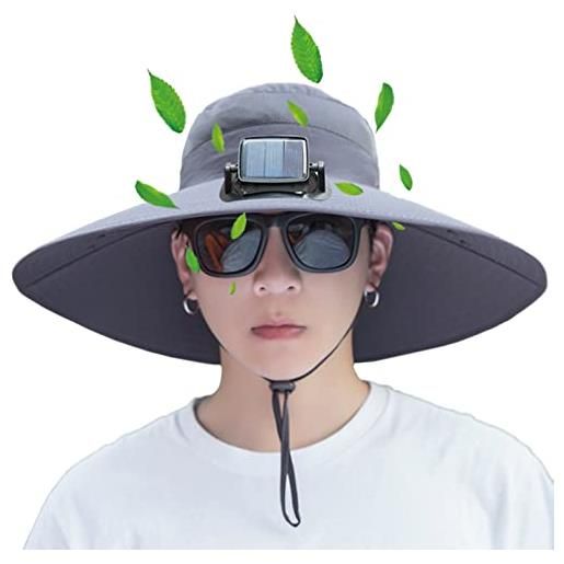 KUMADAI cappello con ventilatore energia solare cappello pescatore uomo cappellino con ventilatore pannello solare cappello refrigerante cappello sole per pesca trekking, grey2