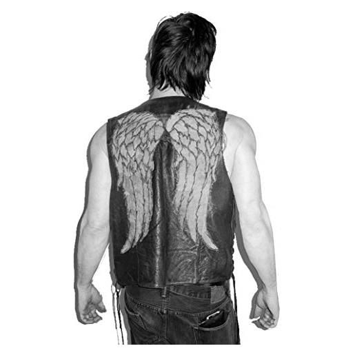 Fashion_First wd, giubbotto da motociclista da uomo, con ali d'angelo, in pelle, colore nero black faux leather m