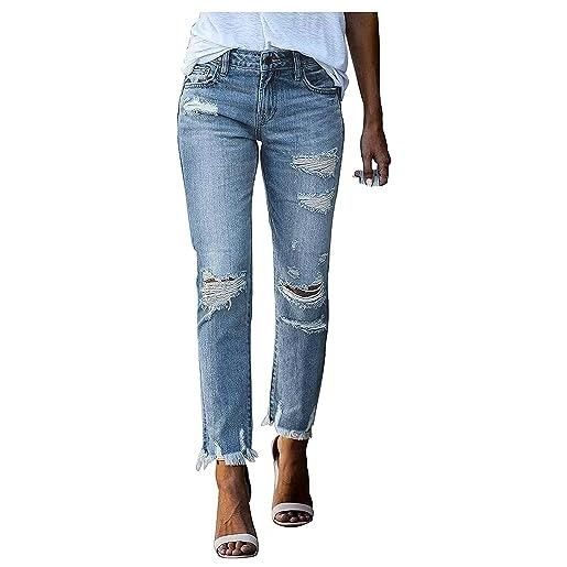 Yeooa jeans strappati da donna skinny slim stretch pantaloni in denim abbottonatura jeans a matita pantaloni moda casual con tasche (blu, l)