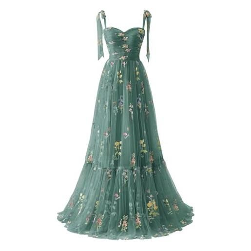 Beyonddress abito da sera da donna con ricamo floreale lungo elegante abito da ballo spaghetti spalline a linea formale abiti da festa, a pavone, 44