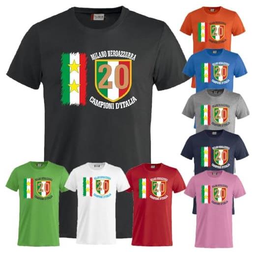 PELUSCIAMO t-shirt calcio internazionale campione d'italia serie a 2 stelle 20 scudetti tifosi nero. Azzurri | taglie bambino adulto maglietta in cotone | ps 27431-a068
